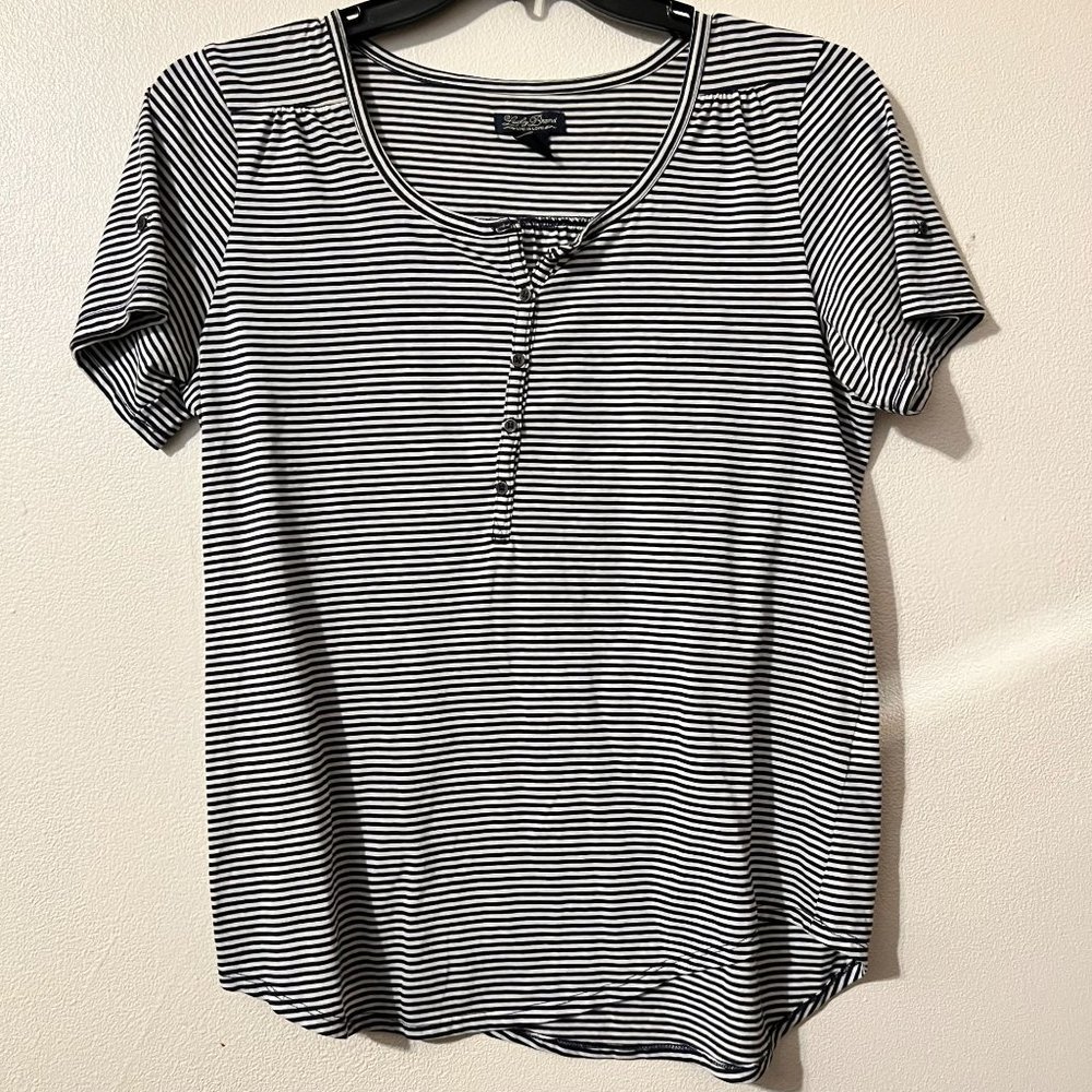 Lucky Brand womens blouse black and white stripes, size L
